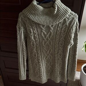 LOFT Cable Knit Turtleneck Sweater - Sage